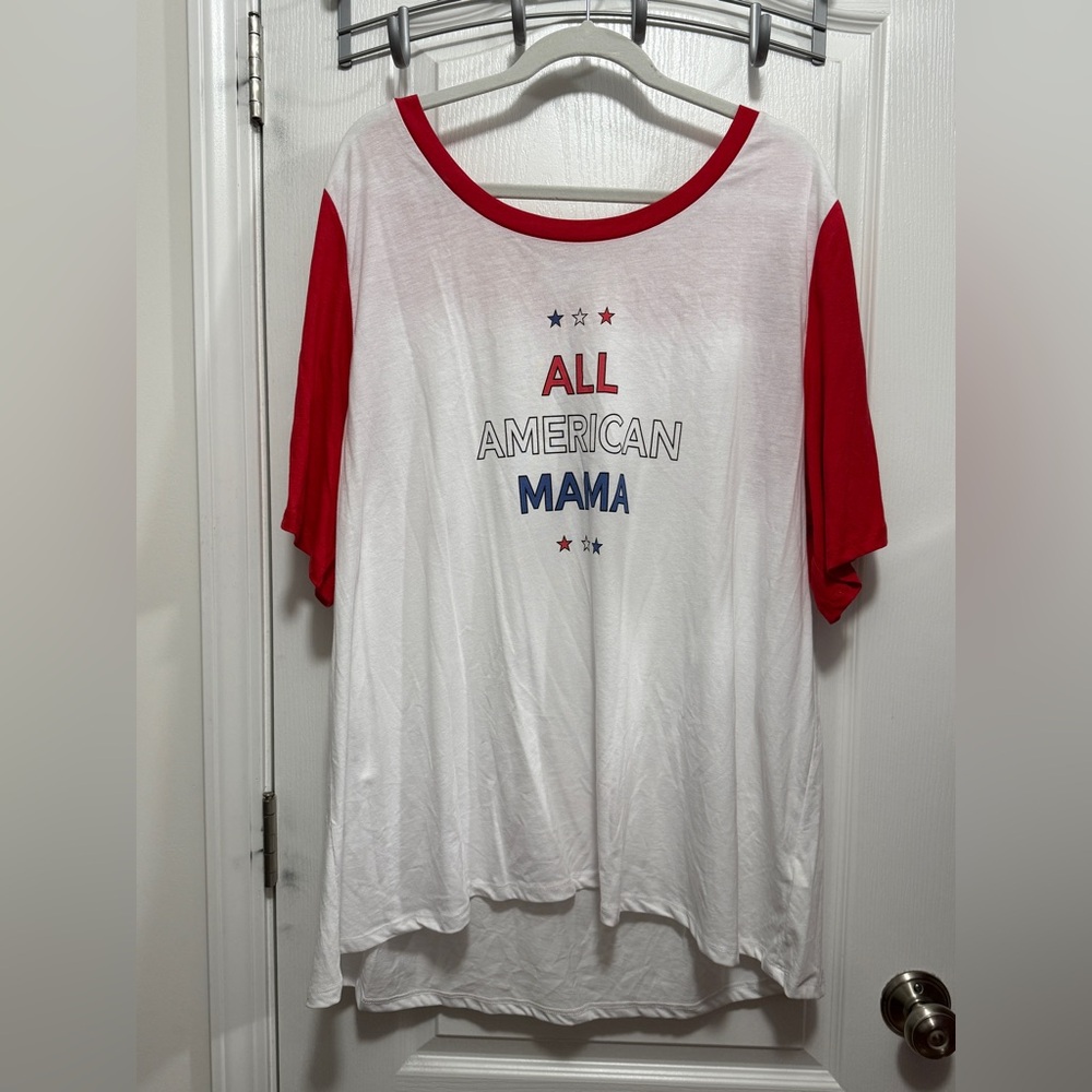 LuLaRoe Boyfriend Tee All American Mama Graphic T-Shirt Women 2XL Red White Blue